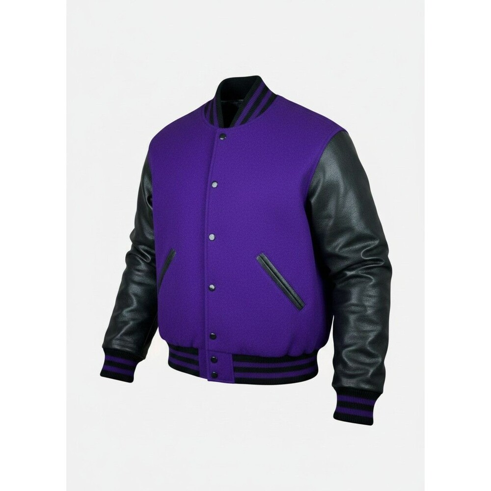 Stuart & Strauss Wool Leather Varsity Jacket Mens S Purple Black